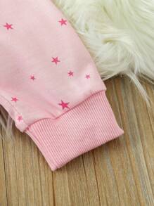 Conjunto Casual De 6 Piezas Para Bebé Niña Con Estrellas Rosas Impresas En Manga Larga Y Pantalones Largos
