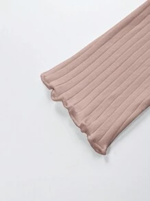 SHEIN EZwear Ladies' Solid Texture Stripe Long Sleeve T-shirt - Brown - View 4