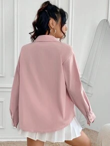 SHEIN Qutie 女款心形印花長袖襯衫 - 粉色 - 查看 2