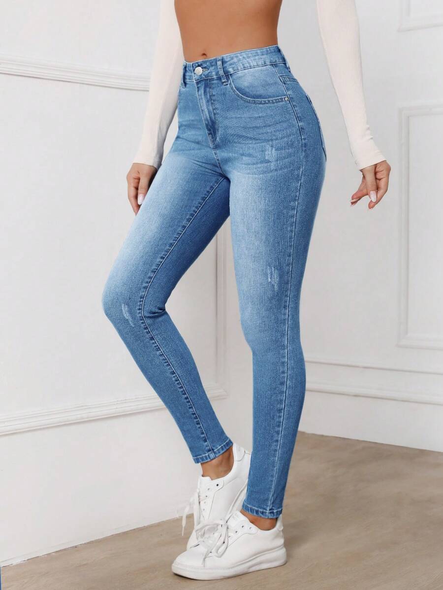 EMERY ROSE High-waist Skinny Jeans - Light Wash - View 1