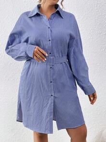 SHEIN Essnce 大尺碼時尚條紋連衣裙 - 藏蓝色 - 查看 5