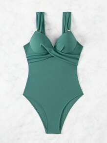 SHEIN Swim Summer Beach One-Piece Swimsuit With Crisscross Wrap Detail - Cadet Blue - View 6
