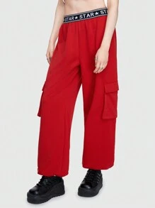 ROMWE Street Life Women Sweatpants Kantong Tape Huruf - Navy Blue - View 4