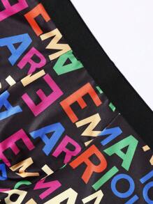 男士字母印花短褲 - 黑色 - 查看 4