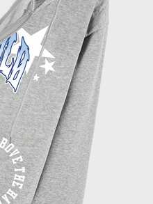 ROMWE MEN Prep Men's Star & Letter Print Drawstring Hoodie - Light Grey - View 5