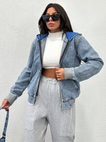 RueChic Women's Hooded Denim Jacket - Medium Wash - View 4