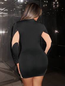 SHEIN SXY 網眼插件拼色連衣裙 - 黑色 - 查看 2