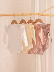 女嬰 4 件時尚荷葉邊長袖連身衣 - 彩色 - 查看 2