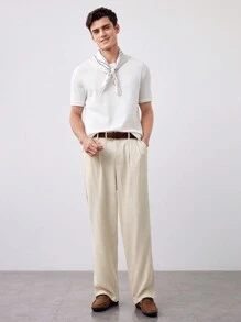 Manfinity VCAY 男士休閒梭織直筒褲 - 杏色 - 查看 6