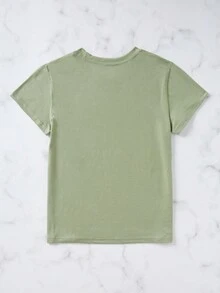 SHEIN LUNE 三葉草印花短袖t恤 - 綠色 - 查看 2
