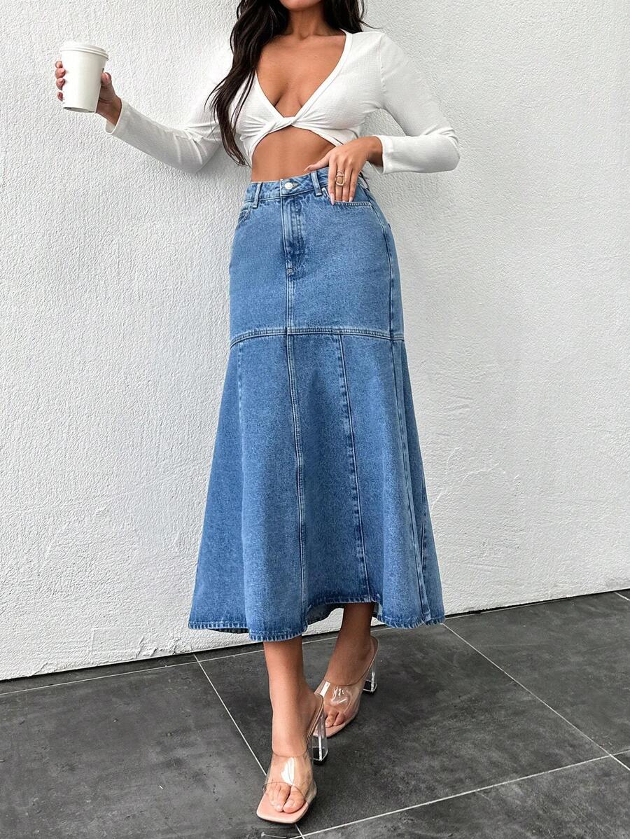 EURMUSE 高腰牛仔人魚擺裙