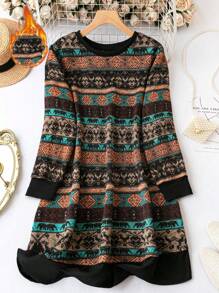 EMERY ROSE Plus Geo Print Tee Dress - Multicolor - View 1