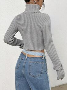 SHEIN x Carly Lawrence Flirla Women Sweaters Rib-Knit Plain Casual - Grey - View 2