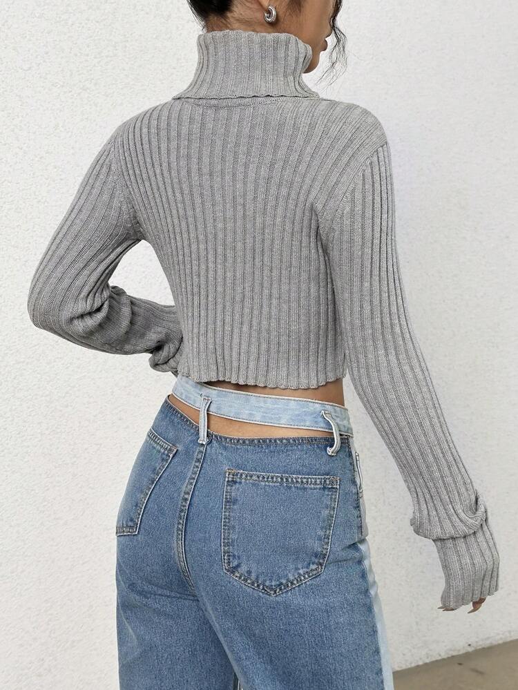 Turtle Neck Cropped Knit Pullover Fall Winter Sweater