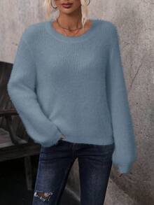 SHEIN Essnce 燈籠袖莫哈爾套頭毛衣 - 霧霾藍 - 查看 6