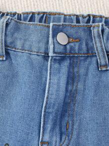 Tween Girl Cartoon Letter Printed Ripped Jeans - Light Wash - View 7