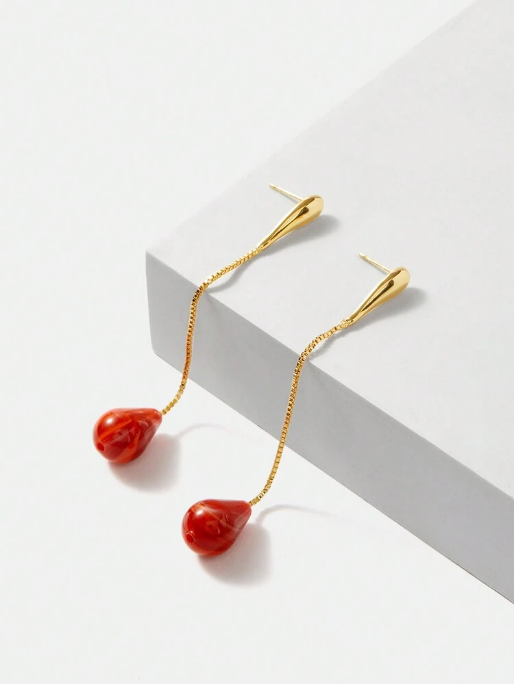 Aretes Colgantes Con Forma De Gota De Agua De 18k