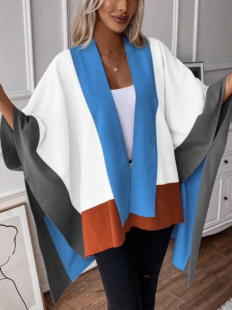 Ladies' Color Block Batwing Sleeve Knitted Cardigan