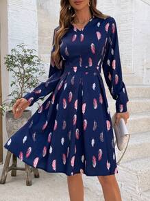 Chiquease 女性羽毛印花百褶裙