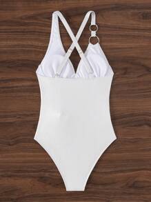 SHEIN Swim Women's Back Cross One-Piece Swimsuit Wedding Summer - Silver - View 4