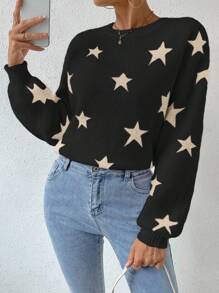 SHEIN Essnce Star Pattern Drop Shoulder Sweater - Multicolor - View 4