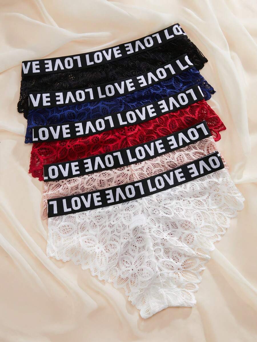5pcs/Set Love Lace Trim Thong Panties - Multicolor - View 1