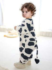 SHEIN Mono con forma de vaca y decoración de cola peluda para bebés niños, ropa de casa - Multicolor - Ver 1
