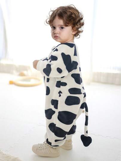 SHEIN 嬰兒男童穿戴小牛造型romper,帶毛茸茸的尾巴裝飾,居家服裝