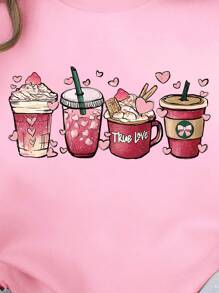 INAWLY 饮料印花休闲圆领运动衫、长袖上衣