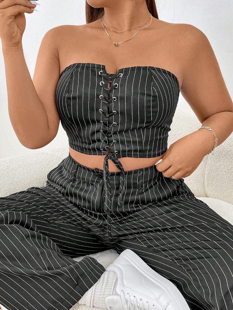 Women's Striped Cross Strap Tube Top