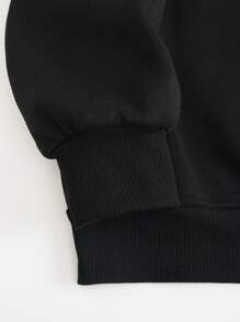 SHEIN Explorewe Cô gái Tween Gấu In thư Áo nỉ Và Quần thể thao Bộ - màu đen - Xem 3