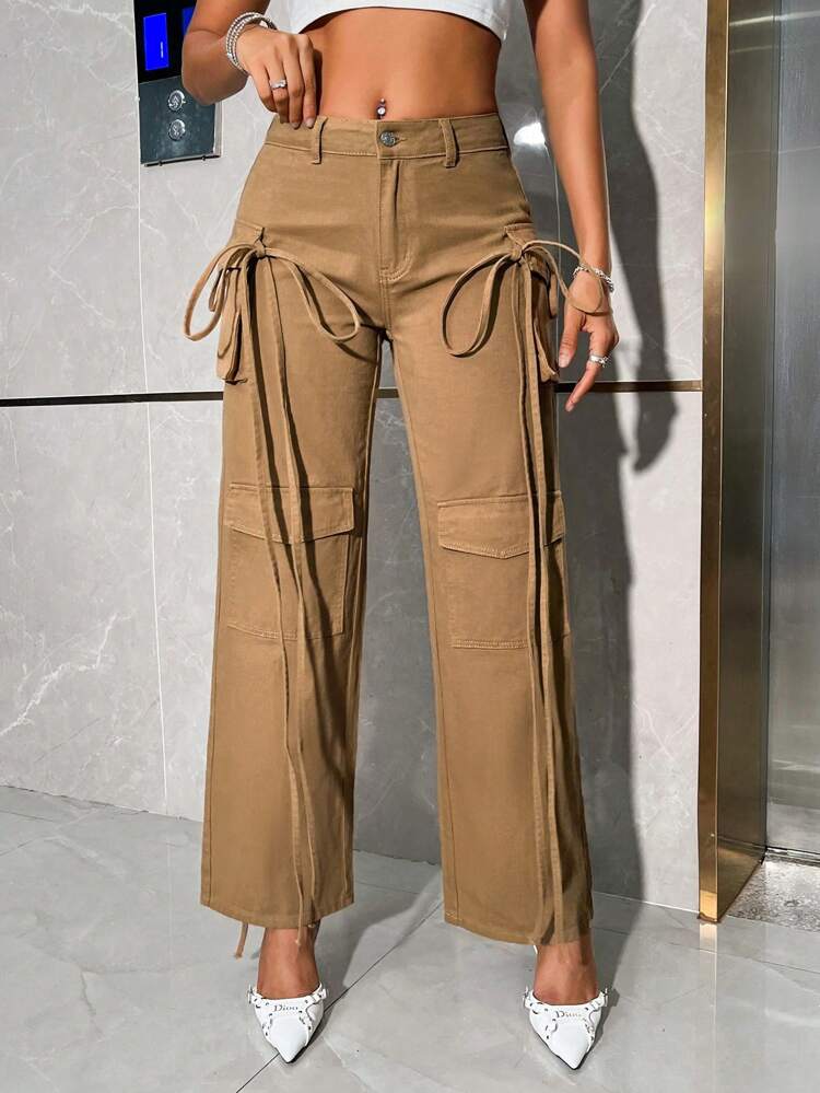 Straight Leg Jeans With Knotted Detail