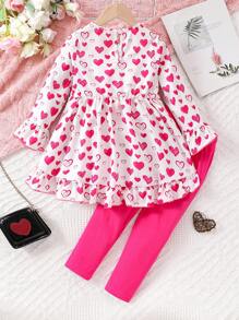 SHEIN Girls' (little) Heart Pattern 2-piece Set - Multicolor - View 2