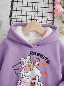 SHEIN 初中女生針織連帽毛絨衫,帶字母和兔子印花,休閒又甜美 - 淡紫色 - 查看 6