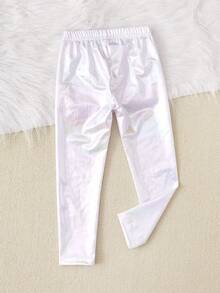 小女孩閃亮舒適彈性高腰打底褲 - 彩色 - 查看 6