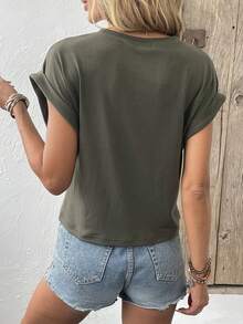 SHEIN LUNE 圓領蝙蝠袖t恤 - 軍綠色 - 查看 2