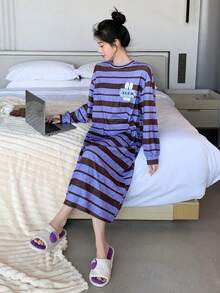 DAZY Của phụ nữ Sọc Lá thư In Trang phục mặc nhà Váy ngủ - Màu tím - Xem 5