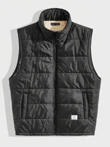GENTILAND Áo khoác nam có chữ vá chi tiết Teddy lót dây kéo áo đệm - màu đen - Xem 3