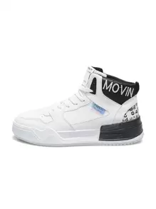 Men's High-Top Letter Embroidered Athletic Sneakers - Black and White - View 7