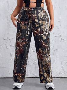 SHEIN ICON Plus Size Full Printed Denim Jeans - Multicolor - View 3