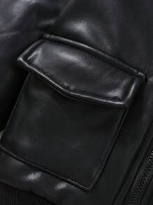Đứa bé trai Vá chữ cái Lông cừu Áo khoác bóng chày - màu đen - Xem 6