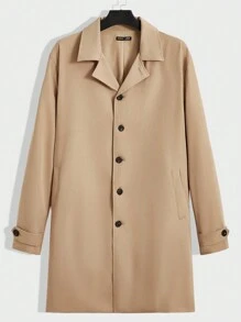 Mainfolk Loose Fit Men's Plus Size Solid Color Trench Coat, For Fall Winter - Camel - View 1
