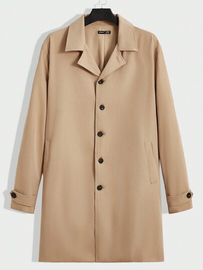 Manfinity VCAY Loose Fit Men's Plus Size Solid Color Trench Coat, For Fall Winter