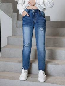 Tween Boy Ripped Washed Jeans - Light Wash - View 8