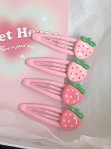 ROMWE Kawaii 4 件裝隨機顏色可愛草莓髮夾 - 彩色 - 查看 3