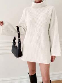 DAZY High-Neck Drop Shoulder Sweater,Long Sleeve Tops Fall - White - View 5