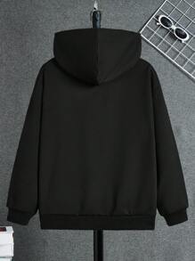 SHEIN 男童青年寬鬆版型連帽運動衫,附字母印花,附配套背包 - 黑色 - 查看 2
