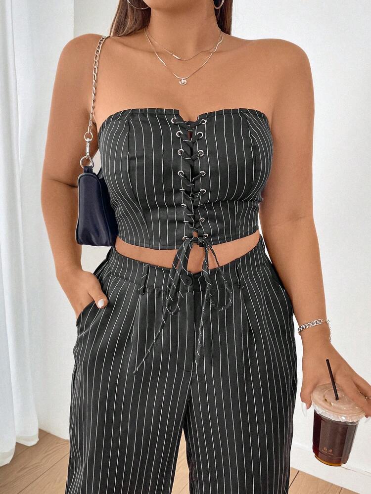 Women's Striped Cross Strap Tube Top
