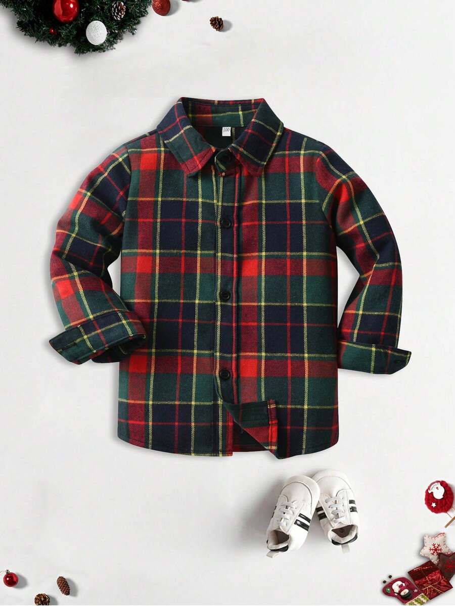 年輕男孩休閒格紋長袖襯衫 - 彩色 - 查看 1