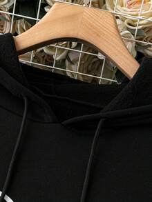 SHEIN LUNE 大尺碼心形圖案設計與抽繩細部連帽運動衫 - 黑色 - 查看 5